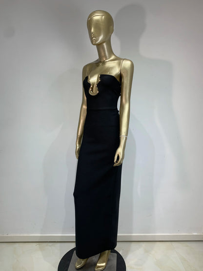 Ladies Women Celebrity Sexy Strapless Backless Black Maxi Long Bodycon Bandage Dress 2025 Elegant Evening Club Party Outfit