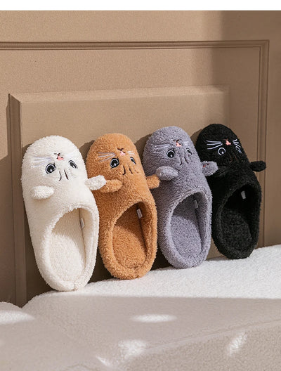 Women's Cartoon Cat Plush Slippers Cozy Winter Bedroom House Shoes with Non-Slip Soft Sole for Indoor Comfort Home Warm Shoes - Smarsty