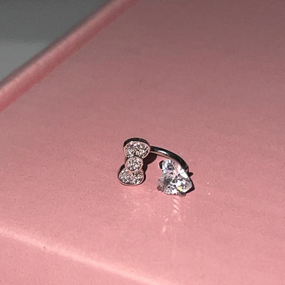 Stainless Steel Heart Bowknot Zircon Stud Earrings Cute - Smarsty