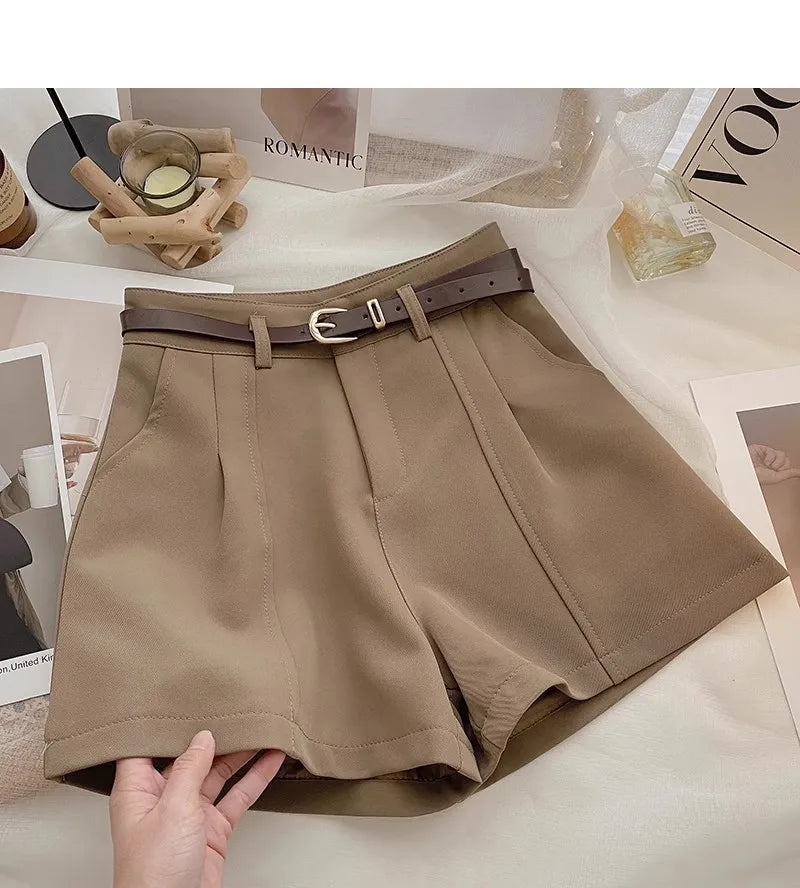 Casual Women A-Line Shorts Fashion Office Lady Commute Vintage Solid High Waist Short Pants Casual Streetwear Summer Trousers - Smarsty