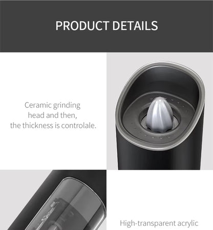 Electric Automatic Salt & Pepper Grinder with Spice Mill Storage Bins Kitchen Adjustable Grinding Tool