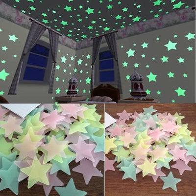 Fluorescent Glow in the Dark Stars Wall Stickers for Kids - Smarsty