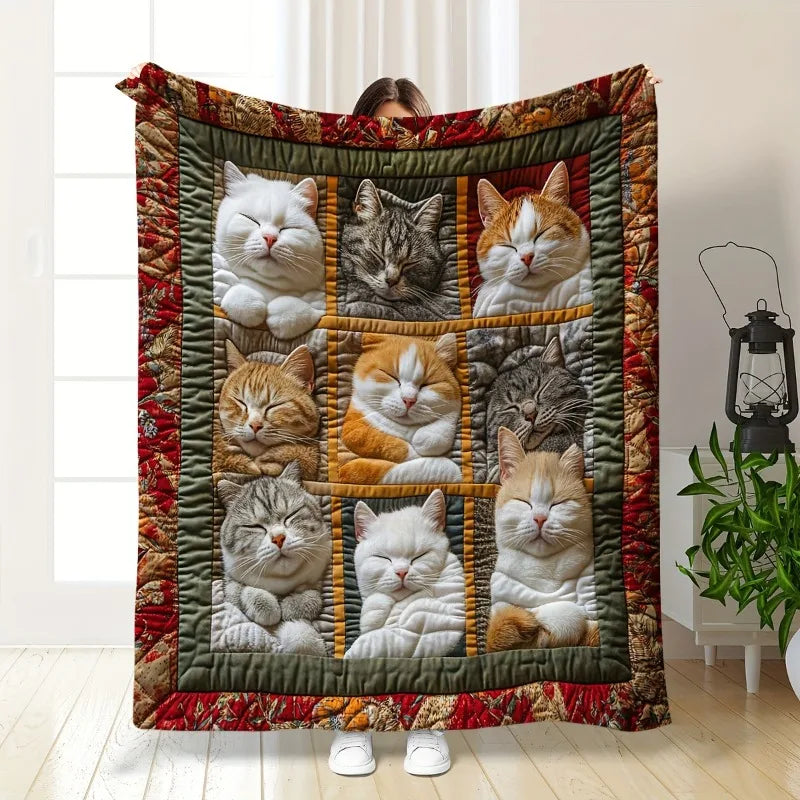 Bohemian Cat-Themed Flannel Blanket for Cozy Naps - Smarsty
