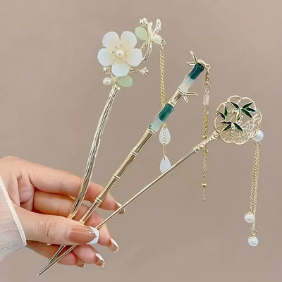 Elegant Floral Design Hair Clip with Tassels - Smarsty