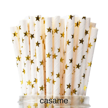 Metallic Gold Foil Stripe Paper Straws for Parties - Smarsty