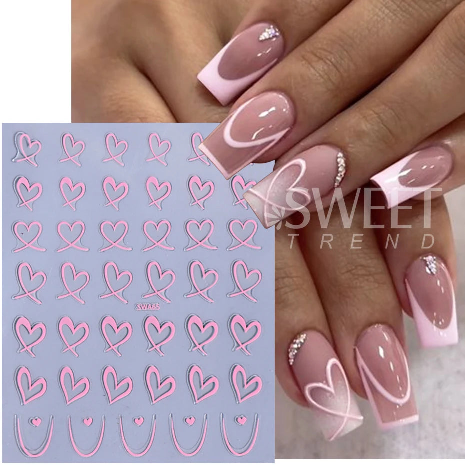 Valentine's Day Nail Art Stickers 3D Heart Designs - Smarsty