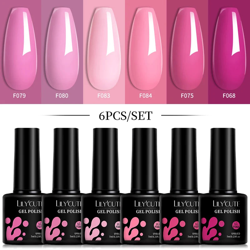 LILYCUTE 6Pcs Gel Nail Polish Kit Bright Pink - Smarsty