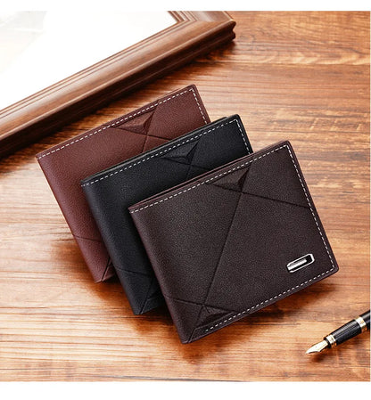 Men Short Bifold Faux Leather Masculina Billetera Credit ID Card Holder Wallet Billfold Purse Clutch Solid Hombre Business Slim - Smarsty