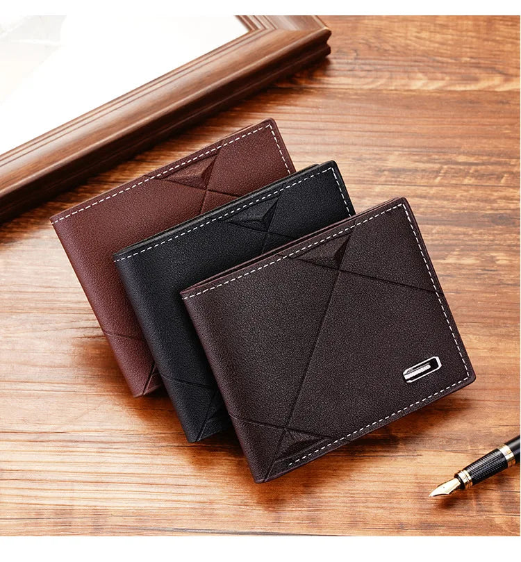 Men Short Bifold Faux Leather Masculina Billetera Credit ID Card Holder Wallet Billfold Purse Clutch Solid Hombre Business Slim - Smarsty