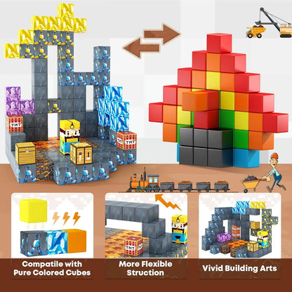 Magnetic Building Blocks Mine World Magnet Cube Set for Boy Girl Kid Age 3+ DIY Model Children STEM Educational Sensory Toy - Smarsty