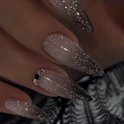 24 Pcs Metallic Cat Eye French Press On Nails - Smarsty