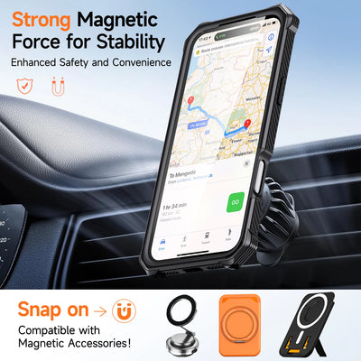 Case For iPhone 17 Air 16e 16 15 14 13 12 17 Pro Max Plus Coque For Magsafe Wireless Charging Magnetic Metal Stand Armor Cover