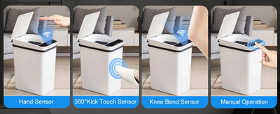2 Pack 12L Bathroom Automatic Trash Cans Touchless Motion Sensor Slim with Lid for Bathroom Bedroom Living Room Office White - Smarsty
