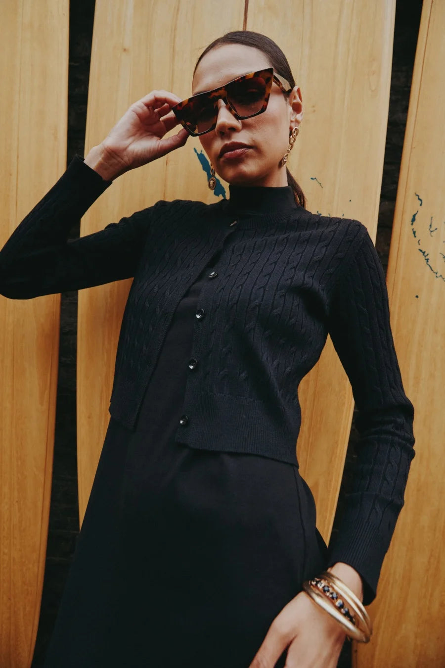 AS AW25 new design knitting cable cardigan + ribbing mockneck dress maxi length match for lady wear - Smarsty