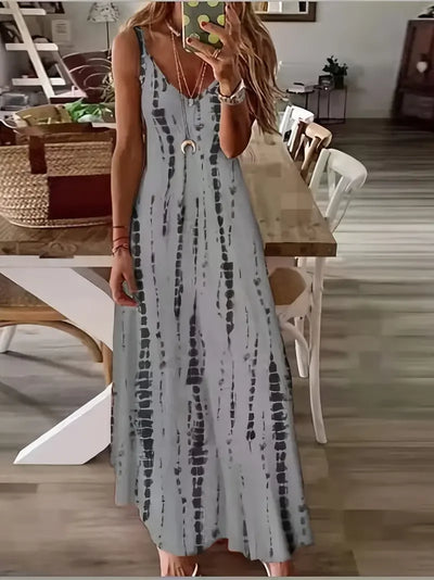 Women's Casual Loose V-neck Tie Dye Printed Spaghetti Maxi Dress Summer Beach Vacation Long Dress - Smarsty