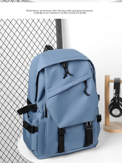 One 15 Inch Polyester Waterproof Solid Color Simple Men's Backpack Fashion Couple Student Computer Backpack - Smarsty