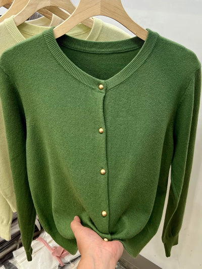 AOSSVIAO Long Sleeve Sweaters Cardigan Spring Autumn Women O-Neck Knitwear Tops Clothing Fashion Basic Tops - Smarsty