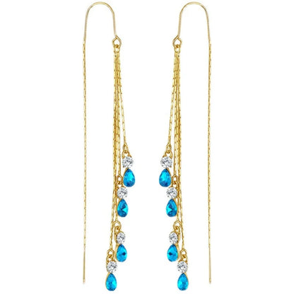 Luxury Green Zircon Drop Earrings with Long Tassel Design - Smarsty