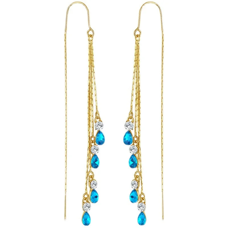 Luxury Green Zircon Drop Earrings with Long Tassel Design - Smarsty
