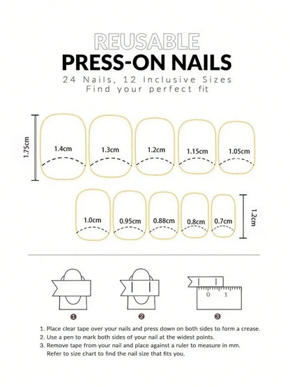 24 Piece Set Cute Heart French Tip Fake Nails - Smarsty