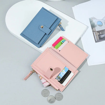 Women Wallets PU Leather Female Purse Mini Hasp Solid Multi-Cards Holder Coin Short Wallets Slim Small Wallet Zipper Hasp - Smarsty