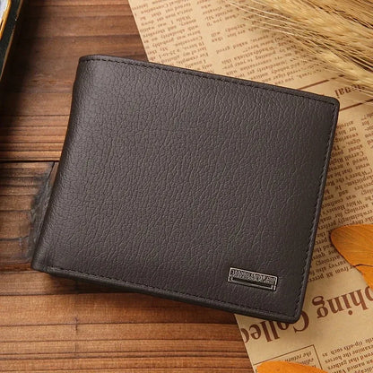 Genuine Leather Mens Wallet Premium Product Real Cowhide Wallets For Man Short Black Wallet Portefeuille Homme Short Purses - Smarsty