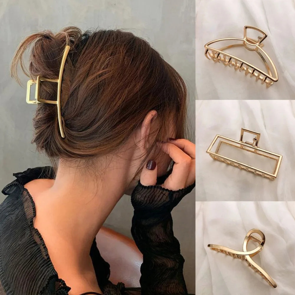 Gold Hollow Geometric Hair Clips for Stylish Women - Smarsty