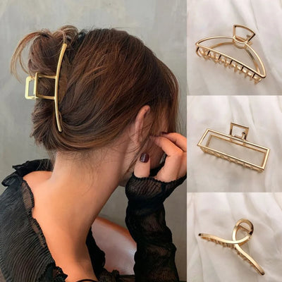Gold Hollow Geometric Hair Clips for Stylish Women - Smarsty