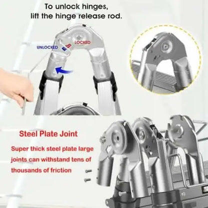 DayPlus Telescoping Ladder Stainless Steel Folding Ladder Portable Extendable Loft Ladder Capacity Max Load 150kg/330lb,EN131