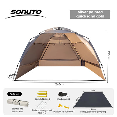 Sonuto Outdoor 3-4P One-Touch Camping Tent Quick Automatic Opening Beach Fishing Tent Family Travel Picnic Park Anti-UV Shade by Smarsty