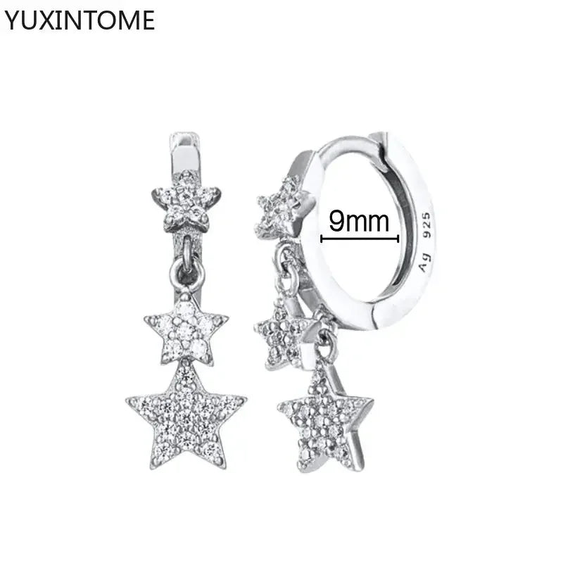 925 Sterling Silver Hoop Earrings White Crystal Luxury - Smarsty