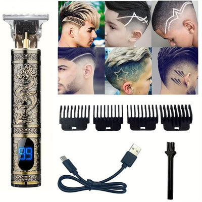 LCD Electric Hair Clipper for Men Oil Shaving Head Pusher Sculpture Shaver Rechargeable Hair Trimmer Hairdressing Set Gifts - Smarsty