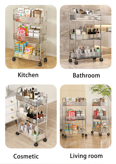 Mobile Shelf with Wheel Multi-Layers Storage Rack Home Trolley for Snacks Cosmetic Sundries Organizer 2/3/4 Tiers Rolling Cart by Smarsty
