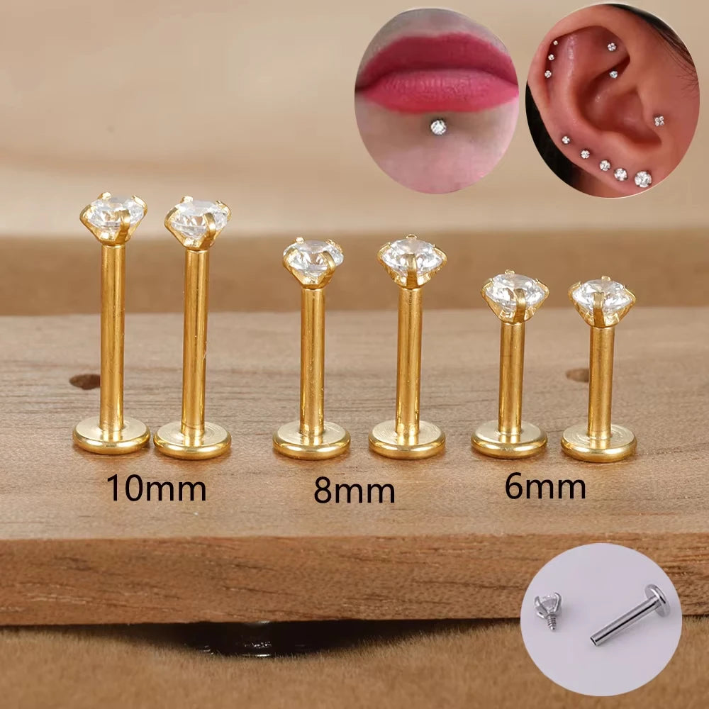 Labret Tragus Stud 16G Surgical Stainless Steel CZ Crystal - Smarsty
