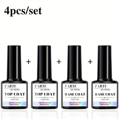 1pc/2pcs/3pcs/4pcs 8Ml Functional Gel Nail Art Set with Base Coat and Diamond Top Coat, Matte Top, Soak Off Gel Nail Polish