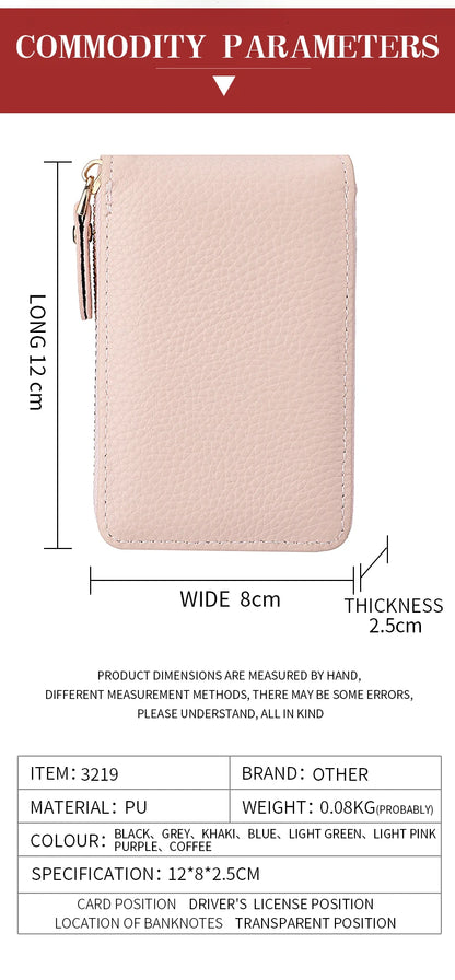 Fashion Pu Leather Zipper Short Mini Wallet Women Id Bank Card Holder Women Purse