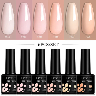 LILYCUTE 6Pcs Gel Nail Polish Kit Bright Pink - Smarsty