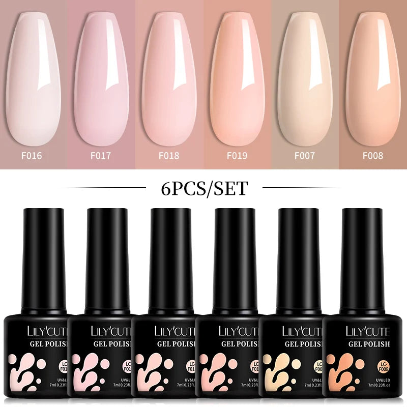 LILYCUTE 6Pcs Gel Nail Polish Kit Bright Pink - Smarsty