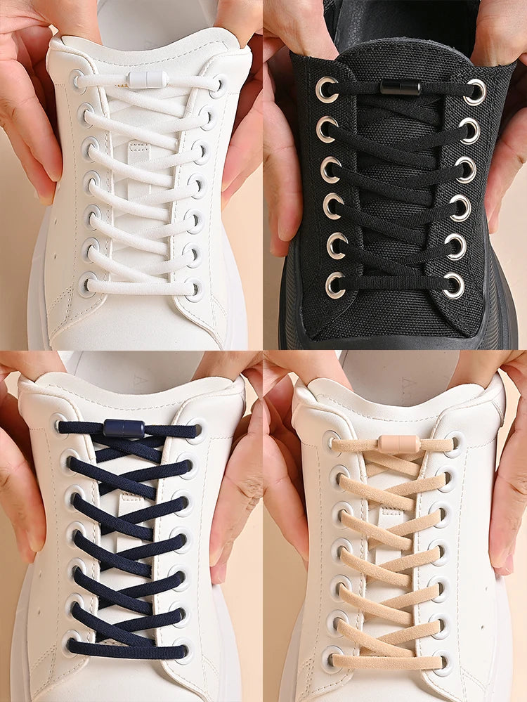 Elastic No Tie Shoelaces Semicircle Shoe Laces For Kids and Adult Sneakers Shoelace Quick Lazy Metal Lock Laces Shoe Strings - Smarsty