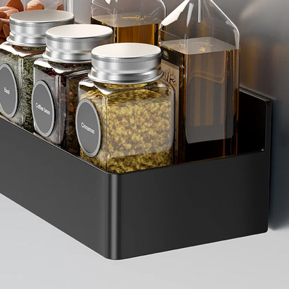 Strong Magnetic Shelves 2 Layers Black White Storage Rack Kitchen Plastic Spice Seasoning Organizer for Refrigerator Microwaves