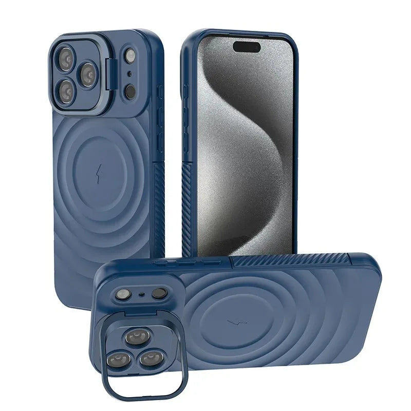 Ripple Matte Armor For Magsafe Magnetic Wireless Charge Case For iPhone 16 Plus 15 14 13 Pro Max Camera Fold Stand Protect Cover