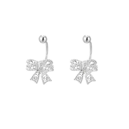 925 Sterling Silver Lace Heart Bow Stud Earrings Minimalist - Smarsty