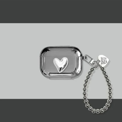 Luxury Silver Earphone Case with Heart Keyring - Smarsty