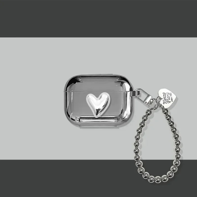 Luxury Silver Earphone Case with Heart Keyring - Smarsty
