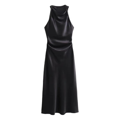 TRAF Satin Long Dresses for Women 2024 Summer Slip Midi Dress Woman Sexy Evening Party Dress Sleeveless Female Elegant Dresses - Smarsty