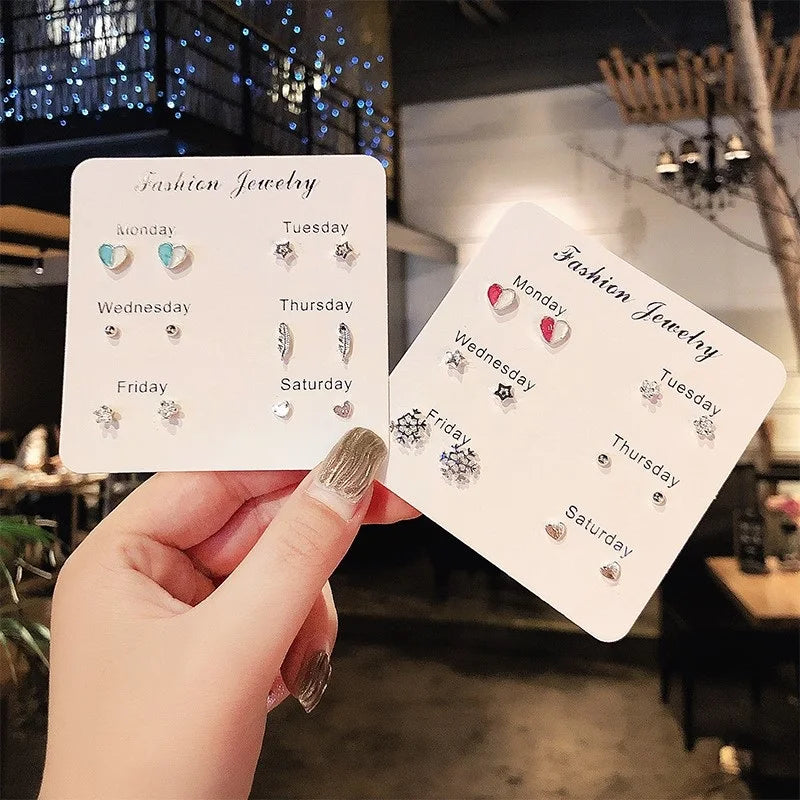 4 Pair Silver Heart Stud Earrings Set Cute Gift Everyday - Smarsty