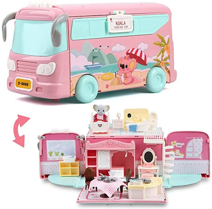 Dollhouse Koala Diary Girl Play House Toy Diy Tour Bus Bedroom Dresser Dining Kitchen Bathroom Shop Pretend Family Toys Girls by Smarsty