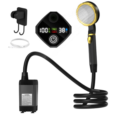 Camping Shower Pump RV Outdoor Shower Kit Camp Shower w/Full Screen Intelligent Digital Display Adjustable 6000mAh Shower Kit by Smarsty