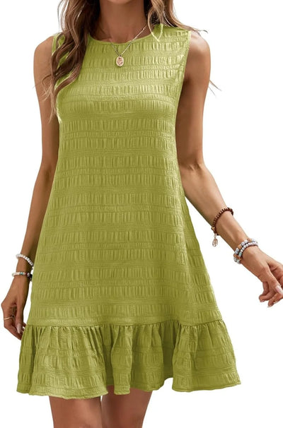Solid Color Casual Loose Short Dresses For Women 2024 Fashion Summer Women's A-Line Midi Dress Elegant Vintage Female Dresses - Smarsty