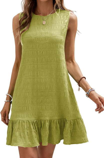 Solid Color Casual Loose Short Dresses For Women 2024 Fashion Summer Women's A-Line Midi Dress Elegant Vintage Female Dresses - Smarsty